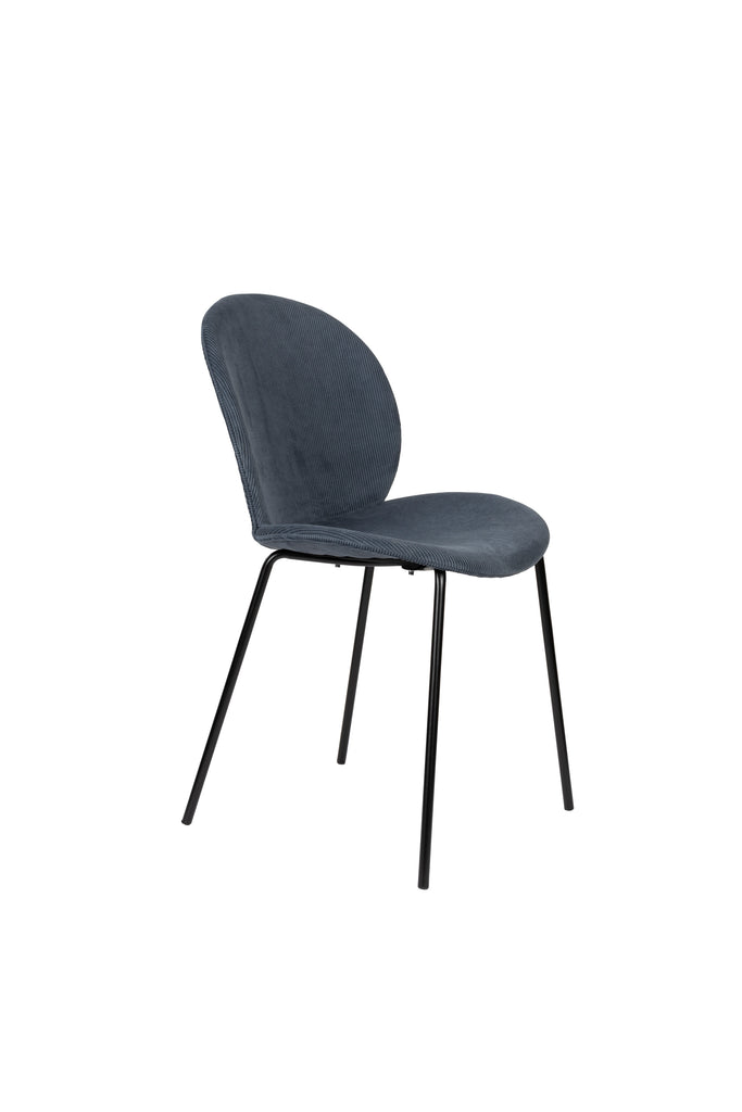  Bonnet chair with black metal frame, ribcordin grey/blue fabric with texture.