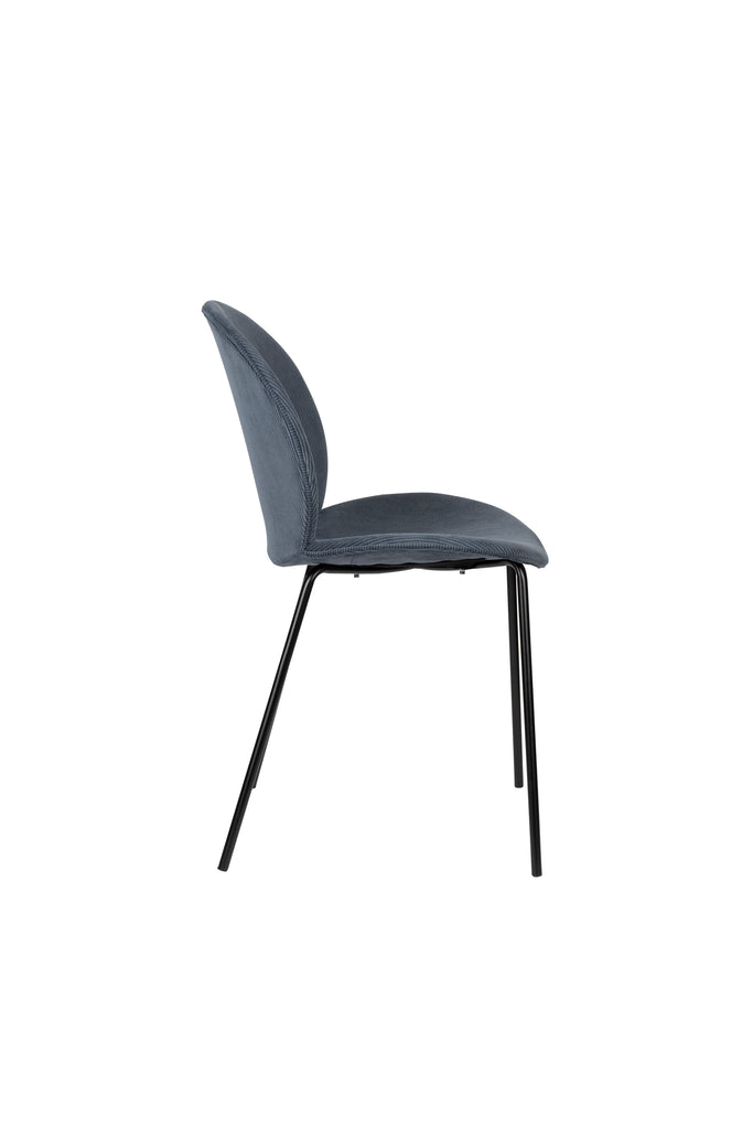  Bonnet chair with black metal frame, ribcordin grey/blue fabric with texture.