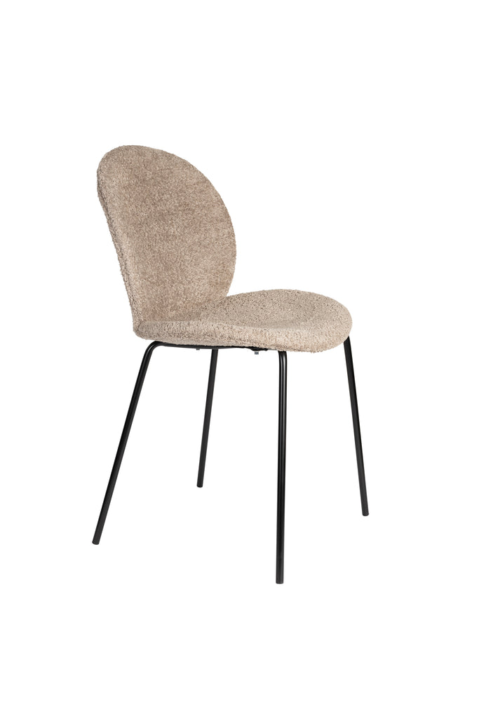  Bonnet chair with black metal frame, ribcord beige fabric with texture.