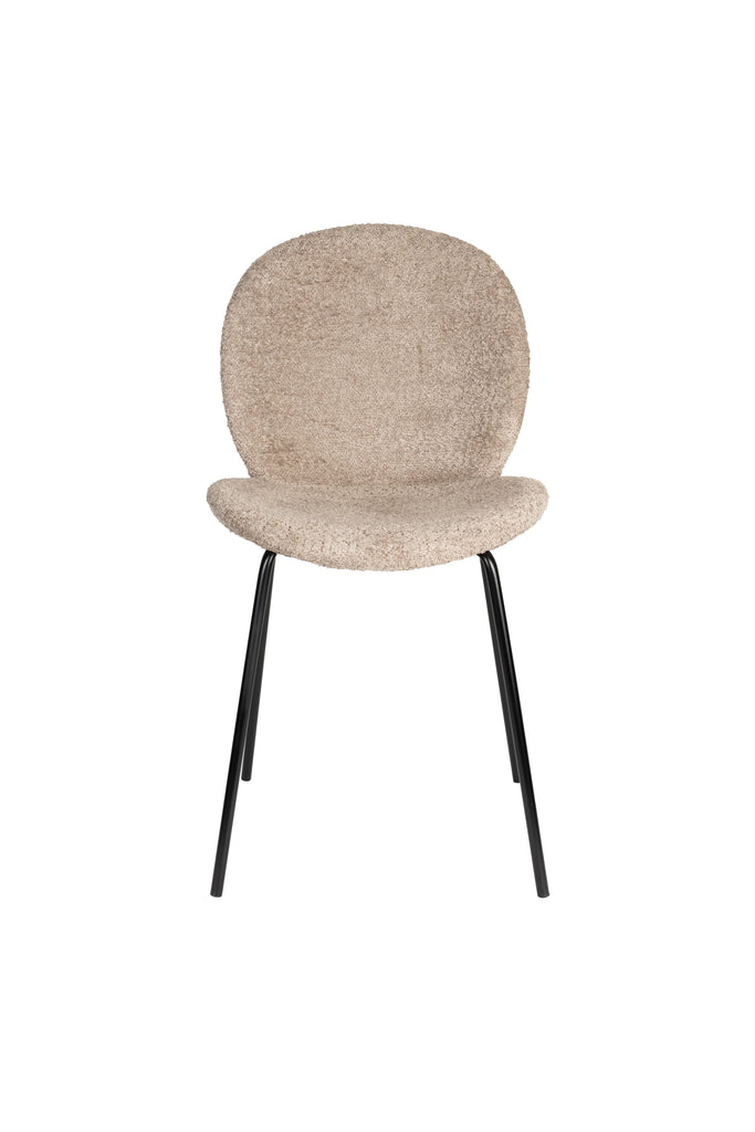  Bonnet chair with black metal frame, ribcord beige fabric with texture.