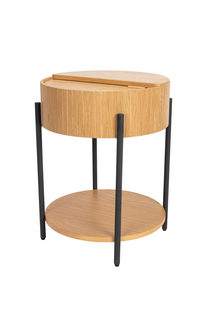 Side table in natural colour with black legs.