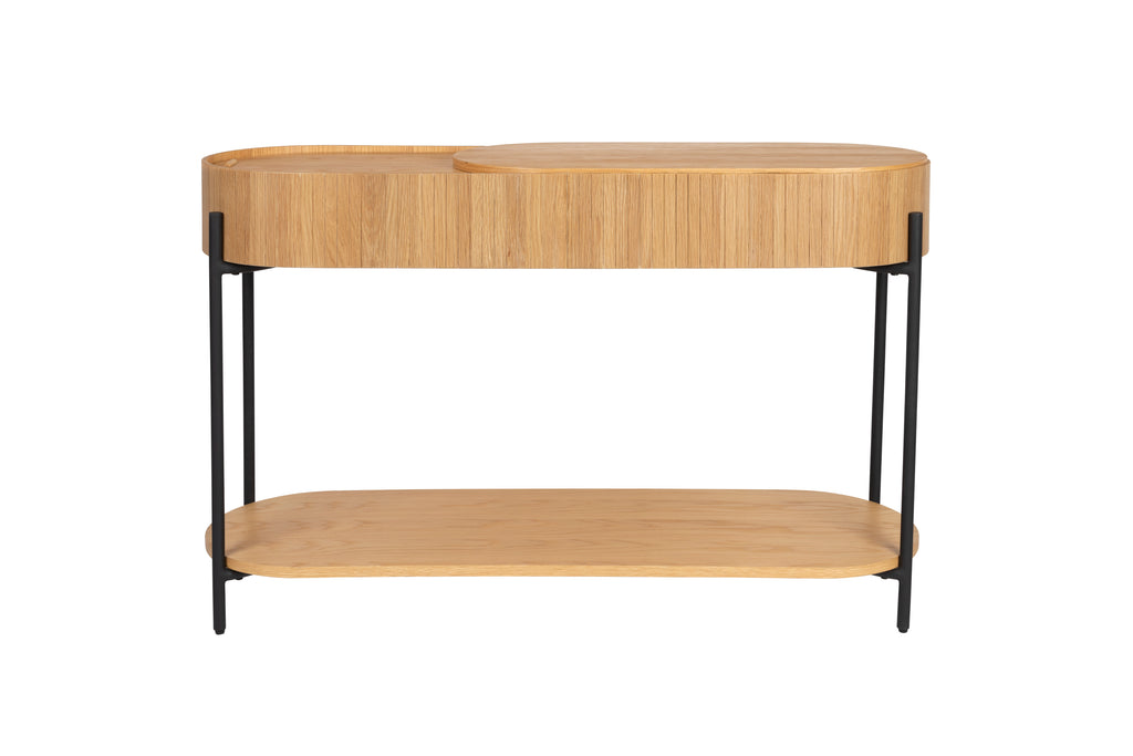 Oak Console Table Slides with metal black legs