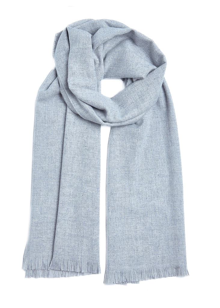 FOXFORD Pearl Grey Fine Wool Cashmere Blend Scarf, luxury Irish-made wool and cashmere scarf, soft pearl grey scarf