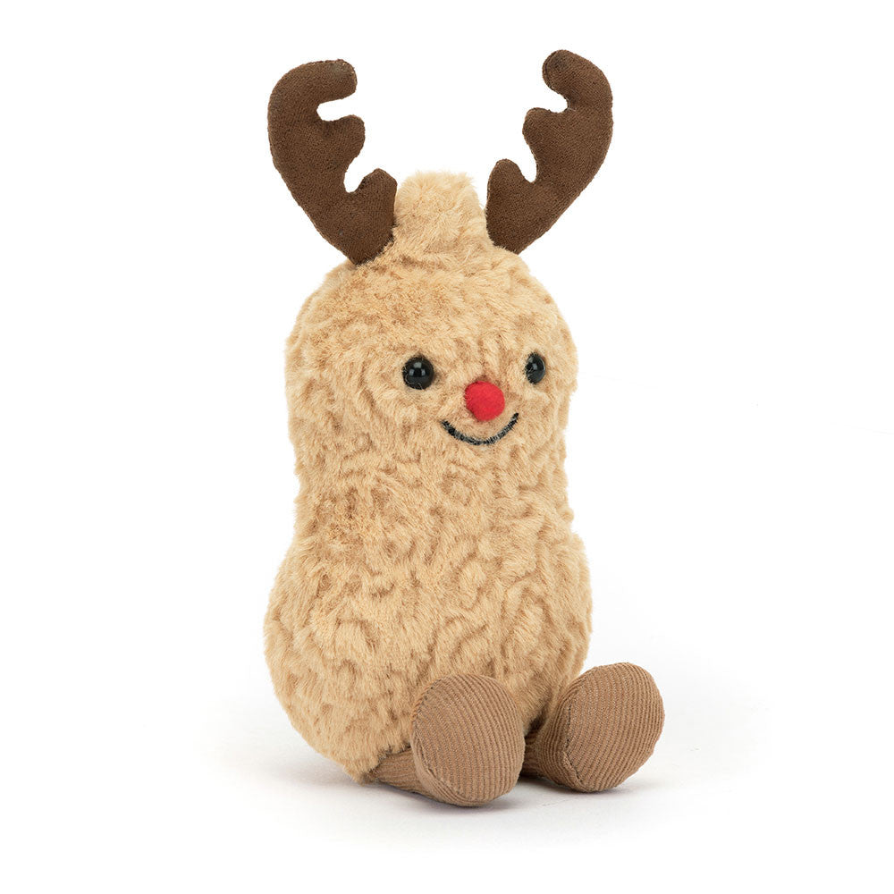 Everyone's in the holiday spirit, especially Amuseables Peanut Reindeer! Adorably textured, this funny legume has a cosy fur shell, red suedette nose, cocoa antlers and truffle cord boots. With a funky tuft haircut and embroidered grin, this peanut's cracked Christmas!