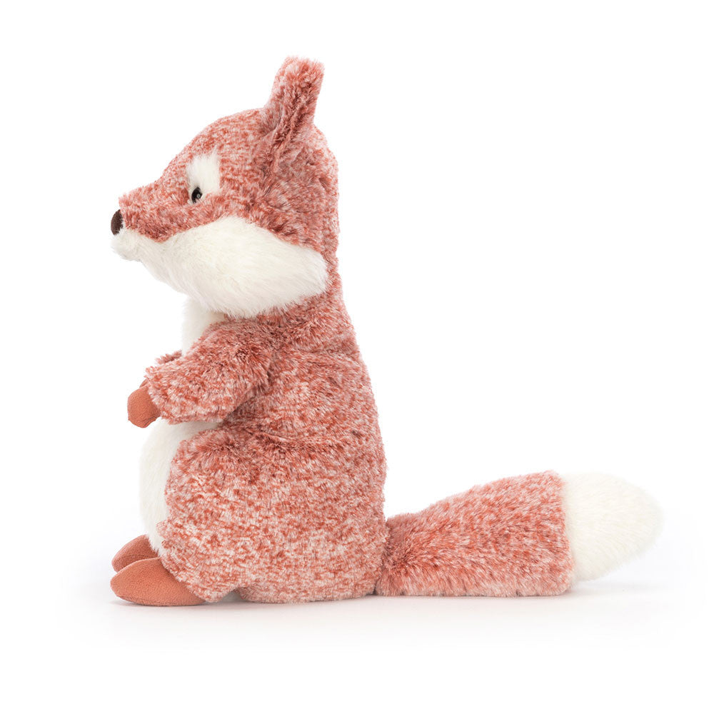 Freckly, friendly Ambrosie Fox has a fantastic coat of printed red fur! With fluffy cheeks, a creamy tummy, tufty eyebrows and neat suedey paws, this squooshy-tailed scamp is podgy-proud. Tickle those ears and boop that cocoa nose for a very giggly cub indeed!