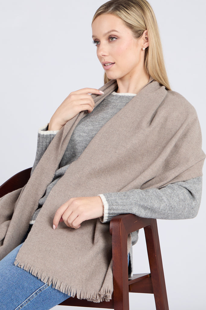 FOXFORD Mink Fine Wool Cashmere Blend Scarf, luxury Irish-made wool and cashmere scarf, soft mink-colored scarf