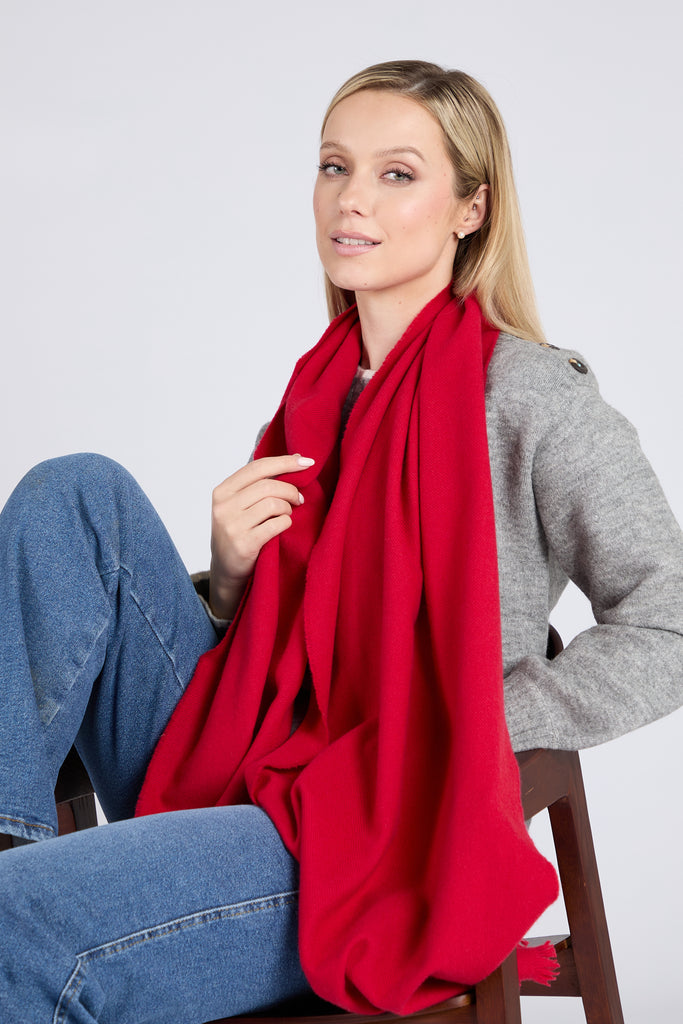 FOXFORD Tomato Fine Wool Cashmere Blend Scarf, luxury Irish-made wool and cashmere scarf, vibrant red scarf