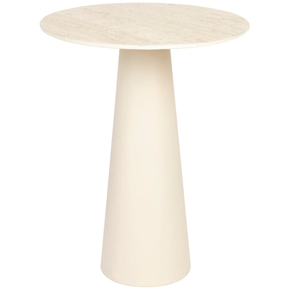 Introducing the exquisite Joya side table, a perfect blend of modern design and sophistication. Its ceramic tabletop boasts a stunning travertine look, complemented by the metal base. The timeless beige colour and sleek design of Joya makes it a must-have addition to any space. With a gracefully conical base and a round tabletop, Joya exudes both style and practicality.