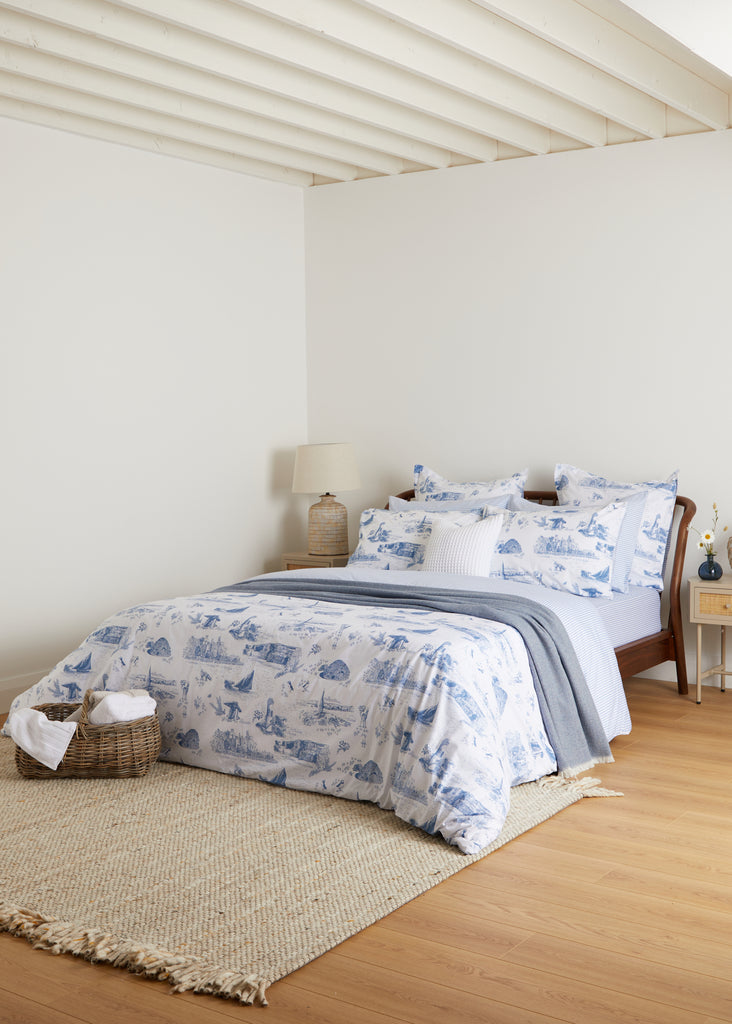 The Foxford Wild Atlantic Duvet Set was designed in collaboration with textile designer Ruth Gallagher. It features hand-drawn illustrations of iconic symbols from the Wild Atlantic Way. 