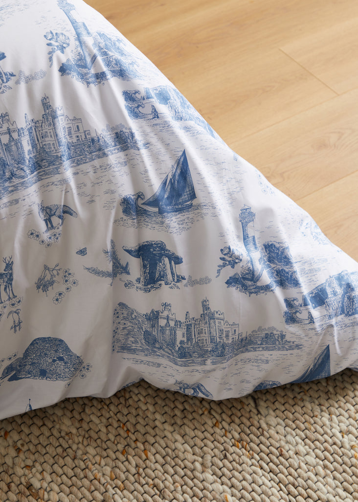 The Foxford Wild Atlantic Duvet Set was designed in collaboration with textile designer Ruth Gallagher. It features hand-drawn illustrations of iconic symbols from the Wild Atlantic Way.