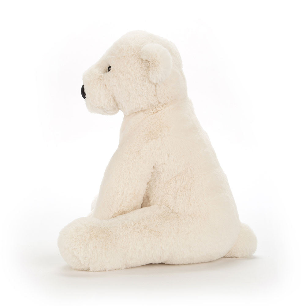 For the cosiest cuddles in the whole North Pole, skate on over to Perry Polar Bear! Unbelievably snuggly, this cloudy cream cub is as soft as freshly fallen snow. He sits so neatly on his beany bottom, and has the cutest bobble nose and nubbly tail. Hold him close and turn chilly days into silly days!