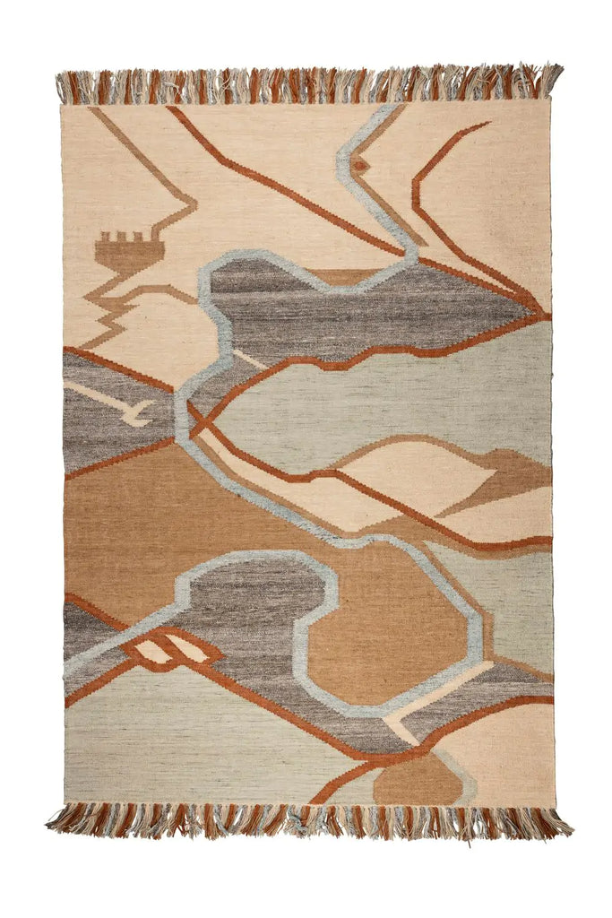 Follow the curves of the Saigon River in the Saigon rug.  The Saigon rug is inspired by the vibrant city of Ho Chi Minh, also known as Saigon. The rug reflects the city with the beautiful Saigon River winding through the city and the diversity of buildings.&nbsp;